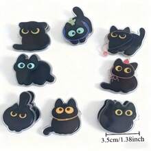 1 pieza/8 piezas Clips de gato negro de dibujos animados lindos | Clips de acrílico PP de alta definición de doble cara, para sujetar papeles y sellar bolsas de embalaje - Multicolor - Ver 7