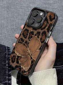 Schmetterling Leoparden-Muster Luxus Metallic Handyhülle kompatibel mit iPhone 15 Pro Max, 17 Air/16/11/13 Pro/15 Pro/15/13 Pro Max, stoßfestes Material kompatibel mit iPhone 14/13/12, passend für 12 Pro Max - Verschiedenfarbig - Übersicht 7