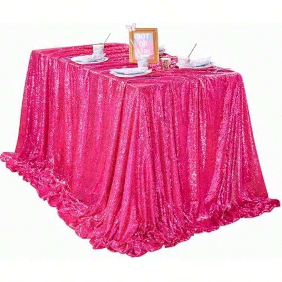 QueenDream 60x102 Inch sequin tablecloth for wedding and party decor-Silver(152.4 x 259.1 cm (Rectangular) Fucsia) - Multicolor - Ver 1