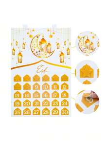 31 piezas/1 set - Calendario de Ramadán blanco y dorado, Calendario de cuenta regresiva de Eid (Edición de suministros para fiestas de Eid), Póster de calendario de llegada de Ramadán con 30 pegatinas de estrellas de cuenta regresiva, perfecto para bendiciones de Ramadán decoración de pared del hogar (El poste no está incluido). - Multicolor - Ver 4