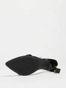 女士高跟鞋，时尚优雅的设计，独特的撞色拼接，透明踝带，舒适百搭，适合任何正式场合，黑色礼服凉鞋 - 黑色 - 查看 9