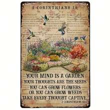1 pieza, Letrero de metal vintage de estaño Biblia Tu mente es un jardín Arte de pared retro Pintura de hierro para decoración del hogar, cocina, cafetería, pub Placa (8''x12''/20cm*30cm), Arte de pared, Decoración de bar de café, Decoración de escena, Decoración del hogar.