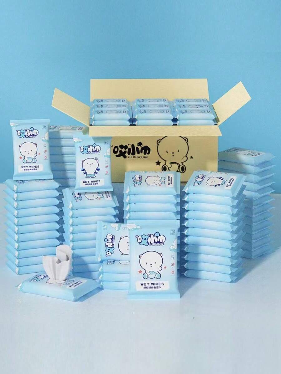 10 st/100 st mini bärbara våtservetter för händer och mun, vårdservetter, 1 förpackning med 10 stycken, utdragbara rengöringsservetter - Multifärgad - Visa 1