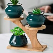 1pc Multifunctional Bamboo Plant Stand, Suitable For Succulents And Potted Plants, Great For Home, Office Or Balcony Decor, Perfect Gift For Gardening Enthusiasts, Plant Rack - Multicolor - View 4