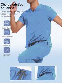 Blue Short Sleeve Medical Uniform Set, Doctor/Nurse Outfit, Surgical Scrubs For Men - Baby Blue - View 4