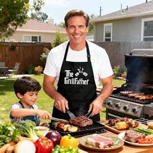 Grill Aprons For Men Dad - The Grill Father Apron - Funny Chef CooFKing Grilling BBQ Apron With 2 Pockets - Birthday Fathers Day Christmas Gifts For Dad,Black7 - 黑7 - 查看 6