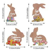 Bandeja escalonada de madera con diseño floral de conejo y letras de 4 piezas para decoración de mesa de Pascua - Multicolor - Ver 6