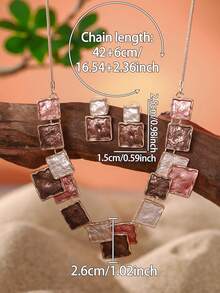 Cring Coco 2 Ohrringe + 1 Halskette, 3-teiliges Modeschmuckset für Frauen, geometrischer Rautenkettenstil, einstellbar, beliebte Farbe Khaki, elegant, sexy, Zinklegierung mit dünner Emaillierung, Bohemien-Stil, für Alltag, Party, Urlaub, Valentinstag, Muttertag, Weihnachten, als Geschenk - Braun - Übersicht 2