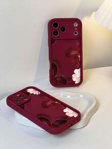 1pc Minimalist Red Floral & Pink Sakura Pattern Red TPU Material Phone Case Compatible With IPhone 17/17promax/17pro/Air/13/16E/16promax/16/15/14/12promax/13promax/11pro/14pro/15pro/12, Fashionable Protective Cover, Luxury Unisex Phone Case Compatible With Galaxy S24 Ultra/S23FE/S22/S21/S20/A52S/A15/A03 - Multicolor - View 9