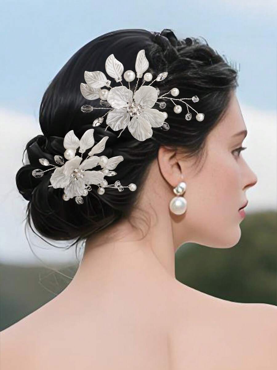 2pcs/Set Acrylic Flower Crystal Plum Blossom Hairpin Bridal Wedding Hair Accessories Valentine's Day Accessories