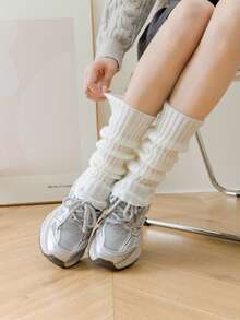 New Women Arm Warmers Japanese White Black Goth Knitted Fingerless Gloves Ankle Wrist Sleeves Harajuku 52cm Gloves - A - View 10