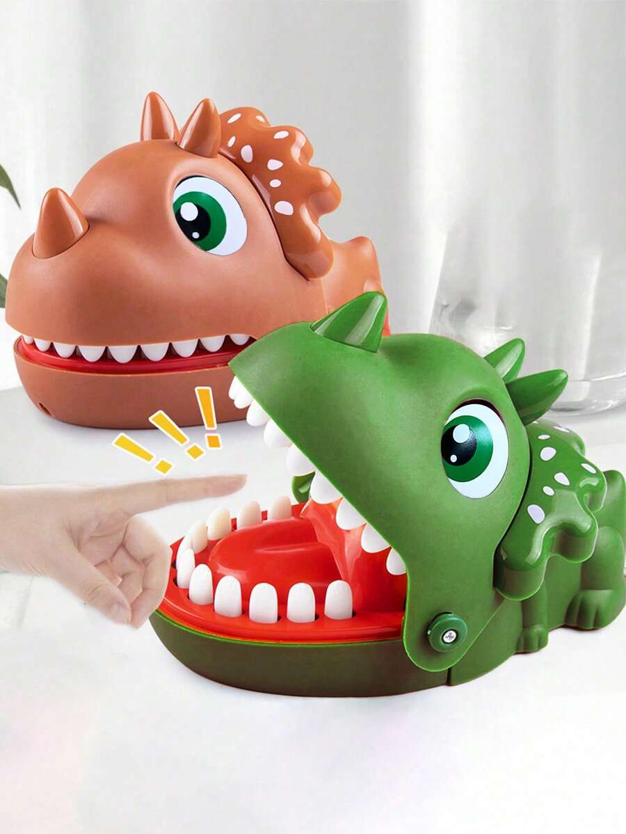 1pc (Random Color) Triangle Dinosaur Biting Finger, Big Mouth Crocodile Dinosaur Toy, Interactive Trickster Shark Pulling Teeth Game - Multicolor - View 1