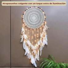Mebix TRD Atrapasueños Colgante con Plumas Y Luz Grande 40cm | Decoración Pared y Adorno para el Hogar en Cuarto, recámara, habitación(default) - Multicolor - Ver 7