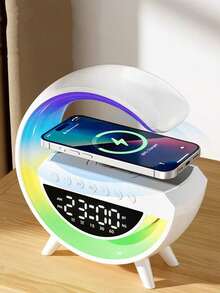 1/2pcs Multifunctional G-Shaped Bluetooth Speaker Digital Alarm Clock With Wireless Charging And RGB Ambient Light, Modern Gaming Room Decor Bedside Table Decor, Suitable For Bedroom, Home Office, Adjustable Ambient Light, Ideal Gift For Valentine's Day