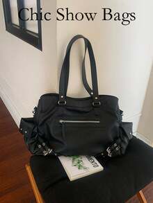 2025 New Retro High-End Style Large Capacity Women's Tote Bag, Minimalist One Shoulder Commuter Bag Suitable For Daily Commute: Ample Space To Fit Laptop, Documents, Water Bottle And Other Commuting Essentials - Black - View 1