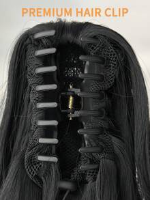 26-Inch Long Deep Wave Thermal Fiber Synthetic Ponytail Hair Extension, Claw Clip Design, Suitable For Daily Wear - Black - View 7