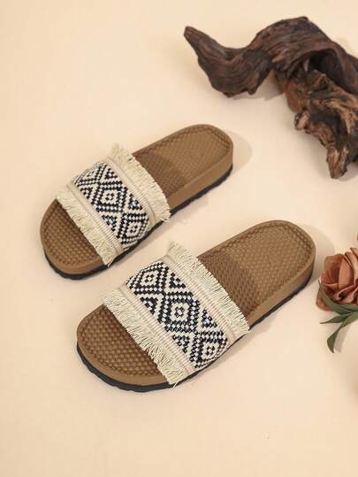Girls/Kids' Island Tropical Tassel Slip-On Sandals, Summer Outdoor Beach Wear