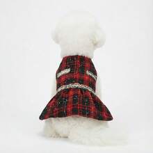 1件宠物狗连衣裙，红色格子公主风宠物连衣裙，适合小型/中型/大型犬猫，日常穿着 - 紅色 - 查看 6