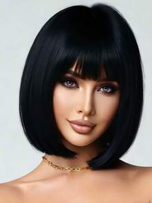 12-Inch Wine Red Bob Wig With Bangs, High Density, Versatile & Fluffy, Suitable For Women, Cosplay & Halloween - Multicolor - View 16