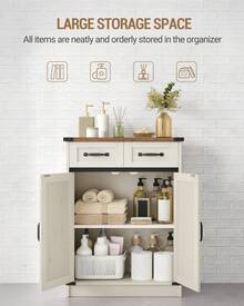 HaluPeit Bathroom Storage Cabinet, Freestanding Bathroom Floor Cabinet With Drawers & Doors, Farmhouse Buffet Cabinets With Adjustable Shelf, For Kitchen, Living Room, Entryway, White Brown - trắng nâu - Xem 4