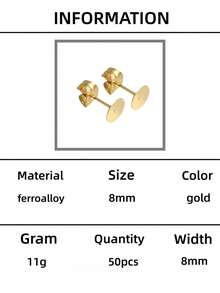 50颗3-12毫米不锈钢金色耳钉，带耳钉背扣，适用于DIY珠宝制作材料 - 金色 - 查看 11