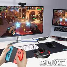 4K 高畫質電視影片擷取卡，支援 1080P 60 幀率，USB 3.0 介面，免驅動即插即用，適用於遊戲、直播、會議、行動錄影設備及串流影片電子設備 - 黑色 - 查看 2