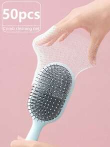 50pcs Elastic Mesh Nylon Brush Cleaner - Detachable & Reusable Regular Hair Comb, Round & Long Handle Brush Cleaning Tool, Hair Residue Remover, Brush Cleaning Kit - Multicolor - View 11