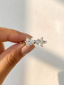 1pc Elegant Sparkling Cubic Zirconia Bow Knot Ring, 925 Sterling Silver, Women's Engagement, Wedding, Bridal Jewelry, Anniversary, Birthday Gift