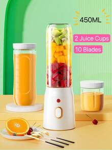1pc 450ml Juicer Blender, Includes 2 Cups, Portable USB Rechargeable Mini Mixer For Fresh Juice, Wireless And Easy To Carry, Comes With Sports Cup Lid, Ideal Personal Size Blender For Making Smoothies And Milkshakes, Suitable For Home, Kitchen And Travel - Multicolor - View 4