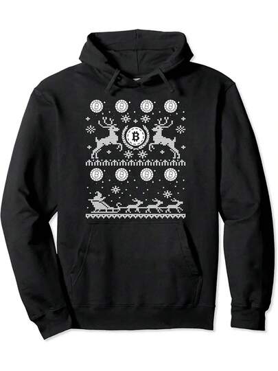 Sudadera con capucha para hombres, sudadera negra Bitcoin Ugly Sweater, suéter navideño con símbolo de Bitcoin, sudadera con capucha para todas las estaciones para entusiastas de Bitcoin, ropa de criptomoneda para adultos, ropa festiva, diseño lúdico, costura de calidad, sudadera estampada, amantes de la tecnología, ideas de atuendos navideños, perfecto para actividades al aire libre, fiestas y el mejor regalo para amigos.