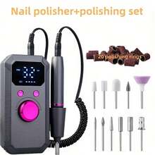 Electric Nail Drill With 32 Speeds LED Display For Shaping Polishing Removing Gel Nails, Nail File Machine With 11 Drill Bits For Acrylic Gel Dip Powder Polish Pink Gold - 灰色 - 查看 1