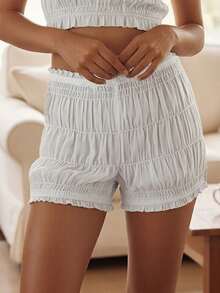 Womens Layered Ruffle Shorts Elastic Waist Loose Fit Casual Summer Beach Party Club Daily - White - View 3