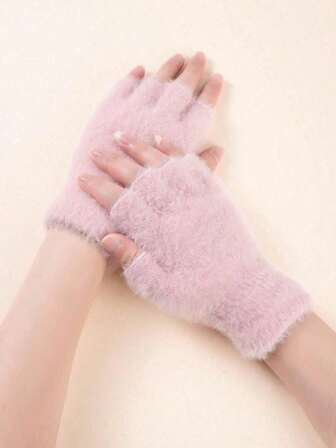 1 Pair Unisex Simple Solid Color Thickened Thermal Lined Gloves, Minimalist Fashion Knitted Warm Gloves For Outdoor Cycling, Writing, Office, Daily Wear, Perfect Gift For Autumn/Winter