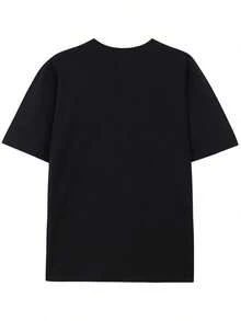 1pc Camiseta Casual de Cuello Redondo para Hombre con Aplicación de Dinero y Efectivo, 100% Algodón con Ligera Elasticidad, Patrón Geométrico, Tema Deportivo y al Aire Libre, Todas las Estaciones, S-XXXL - Negro - Ver 3