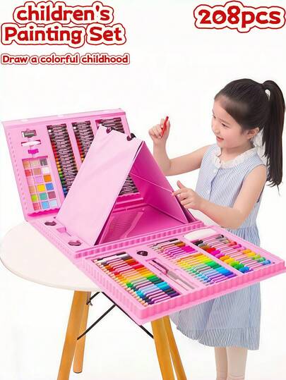 208/150/86 piezas Juego de pintura para niños, incluye rotuladores de acuarela, herramientas de dibujo, lápices de colores, crayones, pasteles al óleo, bloques de pintura de colores, caja de arte, bolígrafos de colores, juego completo de pinceles, caja de regalo, ideal para pinturas coloridas de niños, gran regalo de Navidad y cumpleaños