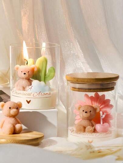 1 pieza Vela aromática con diseño de oso adorable, regalo de cumpleaños, soporte para vela de decoración del hogar, ideal para regalos del Día de San Valentín, Navidad, Día de la Madre, también adecuado para decoración interior, regalos de graduación y regalos para mujeres