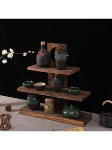 1pc Wooden Multi-Layer Jewelry Rack, Cup Holder, Storage Rack, Autumn Decor Wall Hanging Rack, Storage Tray, Jewelry Tray, Jewelry Display Rack, Decorative Display Rack, Farmhouse Style Medium Storage Tray Rack, Vintage Rack - Brown - View 2