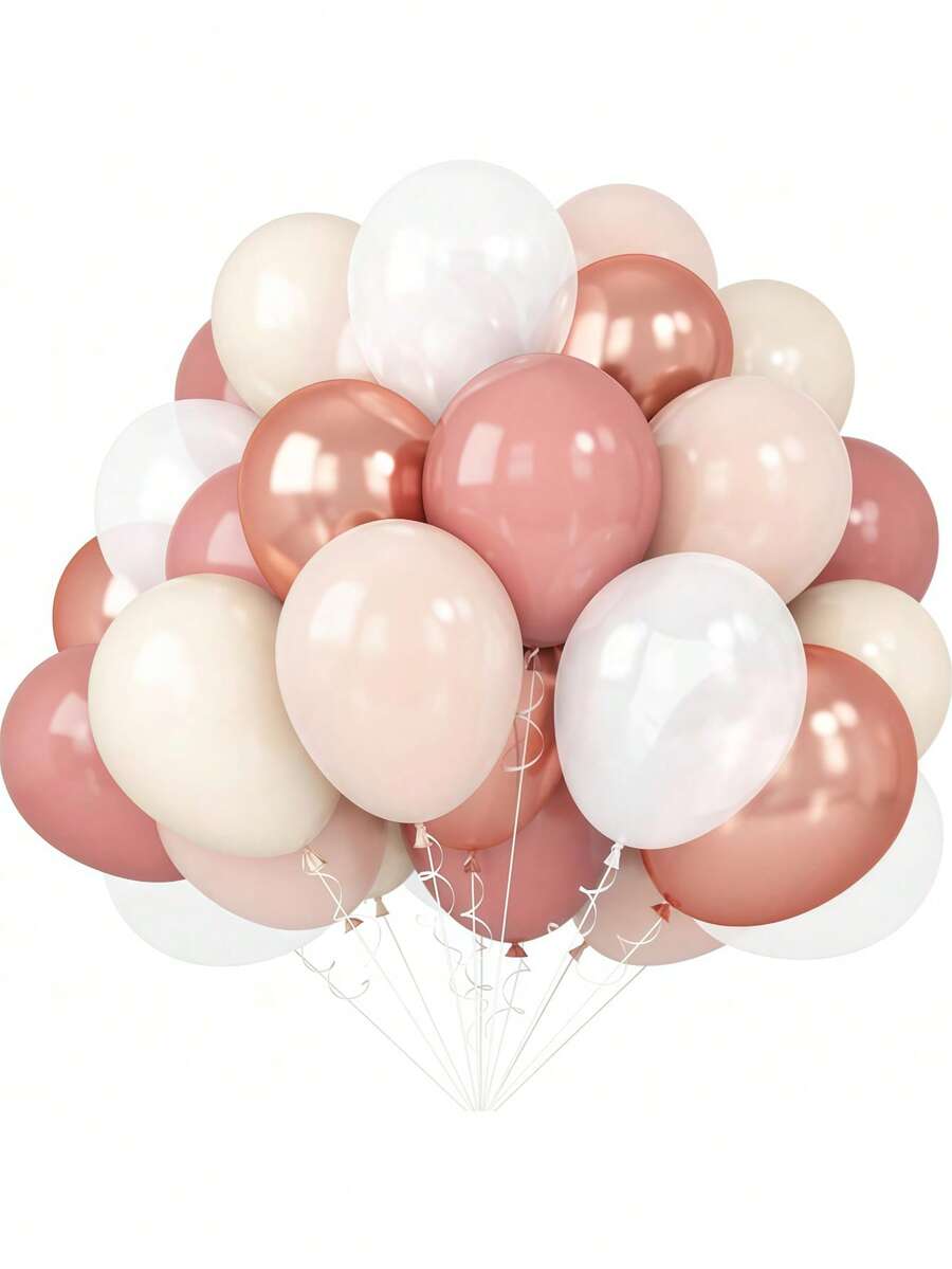 35 piezas de globos de látex en colores rosa dorado, rosa, beige y blanco con acabados brillantes y metálicos. Son adecuados para cumpleaños, bodas, compromisos, despedidas de soltera, eventos de revelación de género y baby showers. Estos globos se pueden usar para decoraciones de fiestas DIY o como accesorios para fondos fotográficos. - Retro rosa y blanco - Ver 1