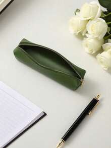 2025秋冬流行INS风极简文具PU皮笔袋，兼具时尚与实用性，金色拉链PU笔袋，经久耐用，适合办公和旅行使用。多功能学生可爱日系化妆刷收纳袋，化妆包，迷你化妆刷袋，眉刷收纳袋，高品质仿皮笔袋 - 彩色 - 查看 15