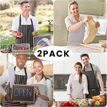 2 Pack Adjustable Bib Apron With 2 Pockets Chef CooFKing Kitchen Restaurant Aprons For Women Men,Black/BrownStripes - Black/BrownStripes - View 8
