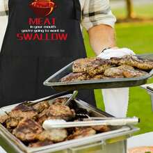 ZOORON Funny Black Chef Aprons For Men Adjustable BBQ Grill Kitchen CooFKing Aprons With Pockets, Grill Accessories,OnceYouPutMyMeatinYourMouth - 一旦你把我的肉放進你的嘴裡 - 查看 8