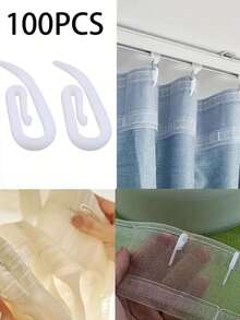 100pcs White Plastic Curtain Hooks - Modern Style, Durable & Lightweight, Suitable For Curtains, Drapes, Window Decor - Easy Installation, No Damage Hanging, Curtain Hanging Tool | Modern Curtain Hooks | Durable Plastic Hooks, Practical Hooks - Multicolor - View 3
