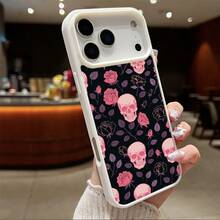 High-Quality Macaron Acrylic Magnetic Phone Case,Gothic Rose Skull Art Case Magnetic Charging Phonecase Handy Case, Handy Cover For  11 12 13 14 15 16 17 17 Air 17 Pro 17 Pro Max Shock Resistant Protective Case - Negro - Ver 4