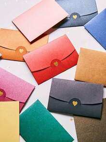 10个/包迷你贺卡信封，烫金心形设计信封，彩色小信封，珠光信封配金色烫金心形，哑光信封配心形封口，适用于婚礼、订婚、情人节、圣诞节、生日等场合 - 10.5*7CM - 查看 11