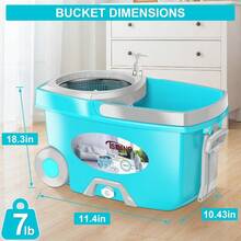 FunClean Spin Mop And BucketMop And Bucket With Wringer Set For Home 360 Spinning Mopping Floor Cleaning Tool With 6 Microfiber Replacement Head Refills 61" Extended Handle 2X Wheel - Blue - 藍色 - 查看 5