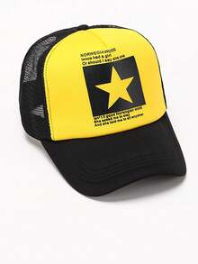 Mũ lưỡi trai in hình ngôi sao thoáng khí mới, mũ trucker có thể điều chỉnh, mũ thời trang unisex bằng polyester in chữ, chống gió và tia UV, thích hợp cho mùa xuân và mùa hè. - mũ - Xem 2