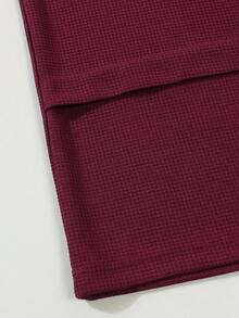 男士休闲拼接撞色口袋翻领长袖衬衫+长裤两件套，轻便休闲运动度假套装，春秋季 - 酒紅色 - 查看 8