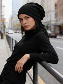 1pc Women's Oversized Loose Knit Beanie Hat - Extra Large Knit Hat, Versatile Warm & Breathable Cuffed Hat, Suitable For All Seasons, Daily Wear And Outdoor Wind Protection