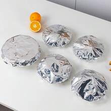 50pcs Aluminum Foil Elastic Food Covers | Fridge Freshness Lids, Fit Bowls, Plates, Dishes - Keep Food Warm & Fresh, Ideal For Christmas Leftovers - Multicolor - View 1