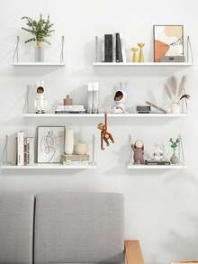 1pc (With Hook) Partition Wall Shelf, Floating Shelves, No Drilling Wall Mounted Shelf For Bedroom, Study, Living Room, Bathroom, Kitchen, Decorative Wall Rack, Storage Organizer - Multicolor - View 2